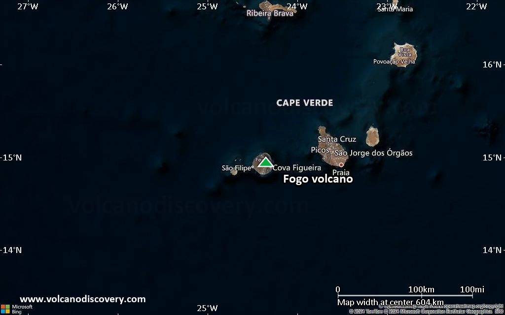 Satellite/aerial-type map of Fogo volcano (local scale large)