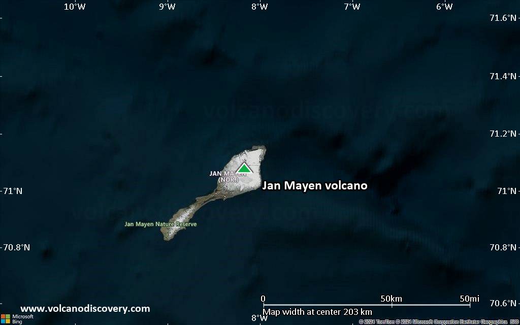 Satellite/aerial-type map of Jan Mayen volcano (local scale large)