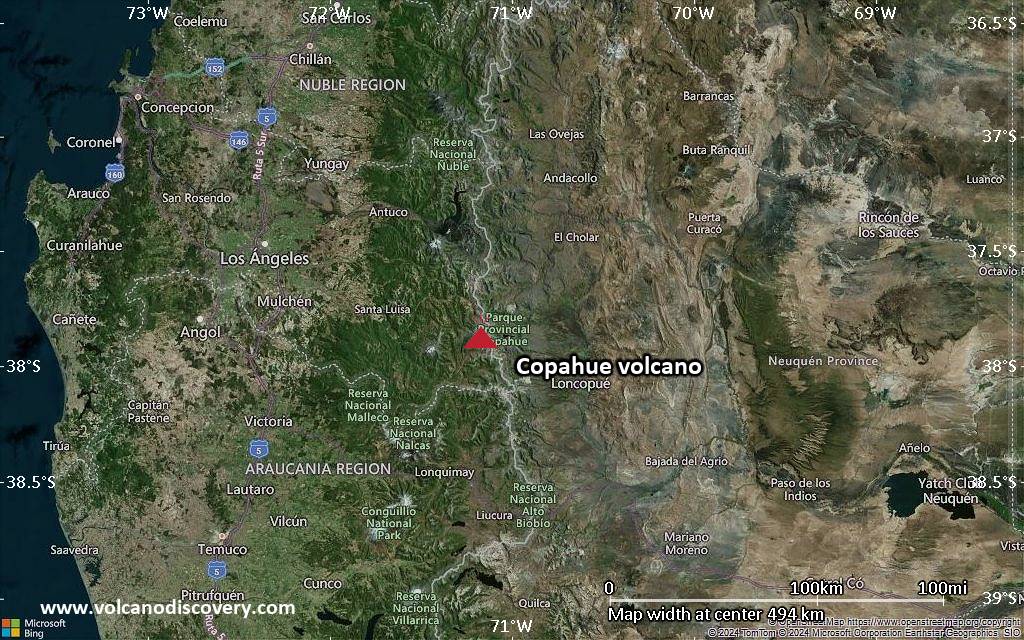 Satellite/aerial-type map of Copahue volcano (local scale large)