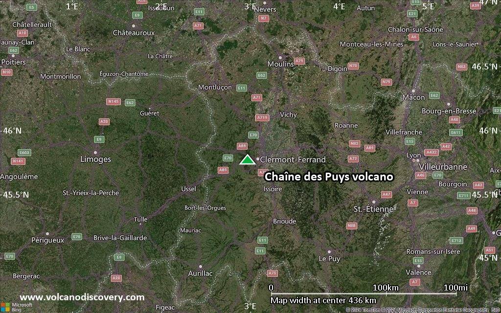 Satellite/aerial-type map of Chaîne des Puys volcano (local scale large)