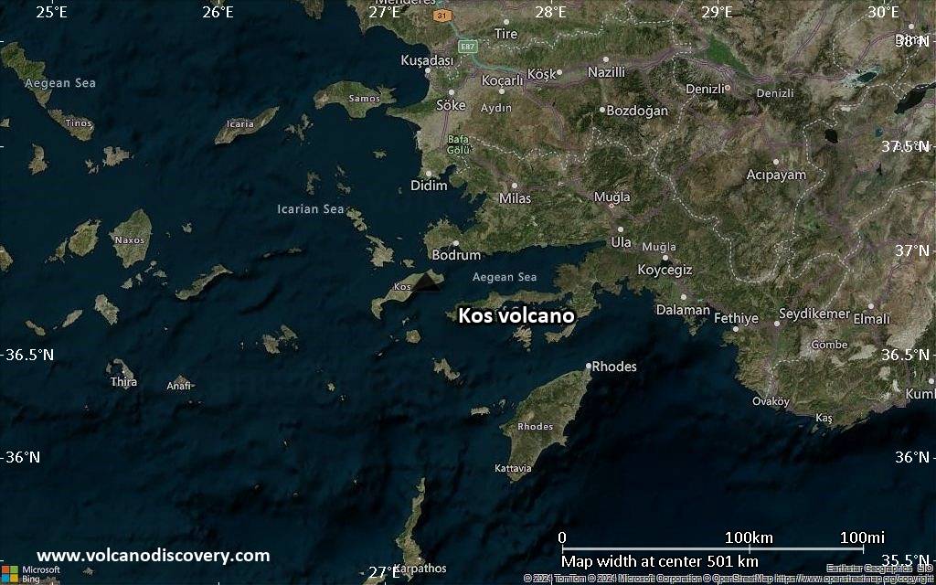 Satellite/aerial-type map of Kos volcano (local scale large)