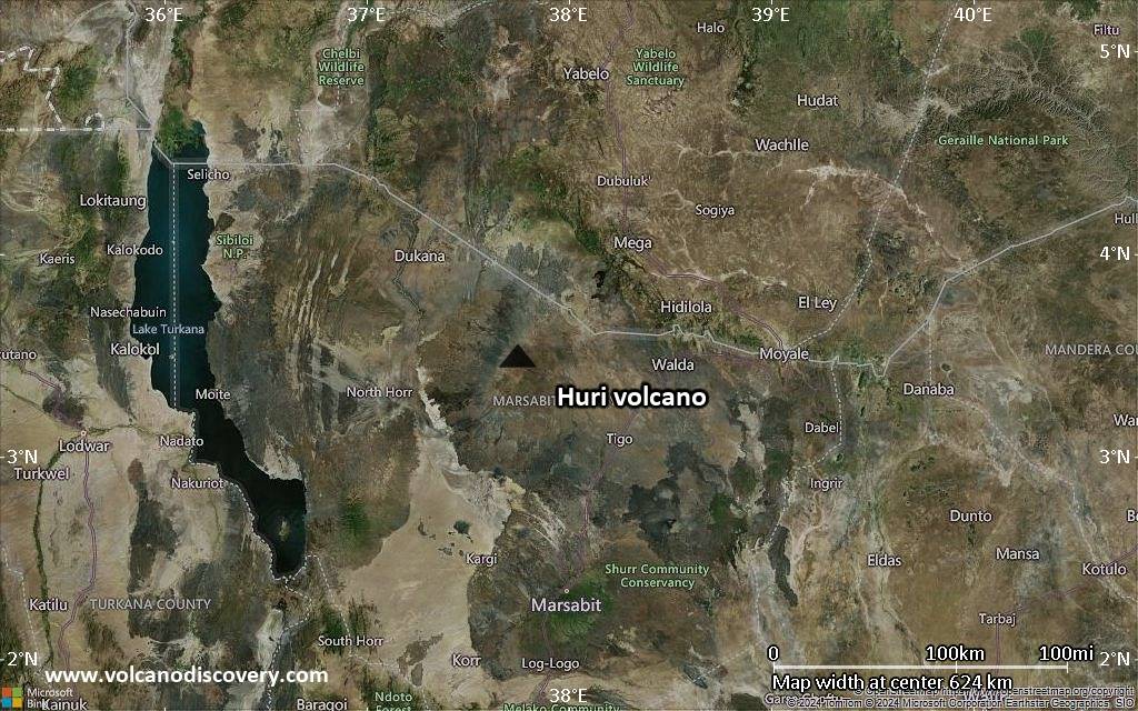 Satellite/aerial-type map of Huri volcano (local scale large)