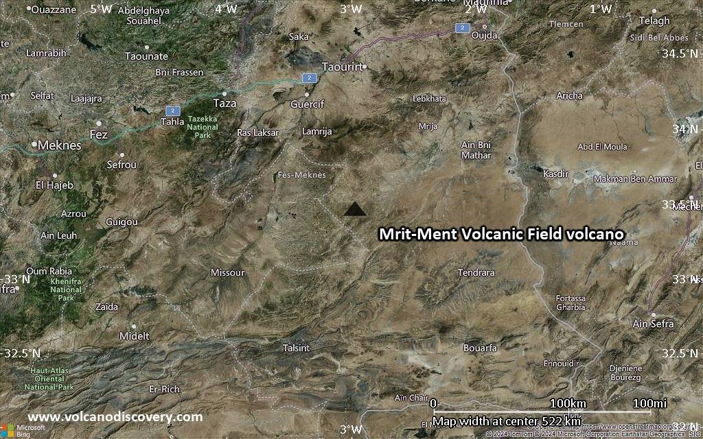 Satellite/aerial-type map of Mrit-Ment Volcanic Field volcano (local scale large)