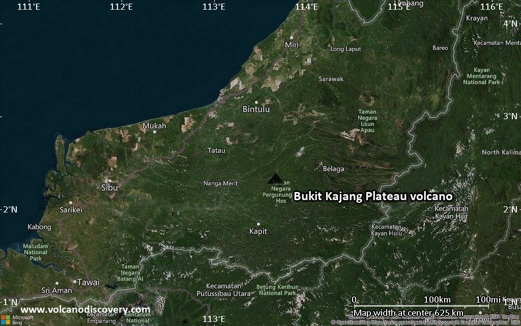 Satellite/aerial-type map of Bukit Kajang Plateau volcano (local scale large)