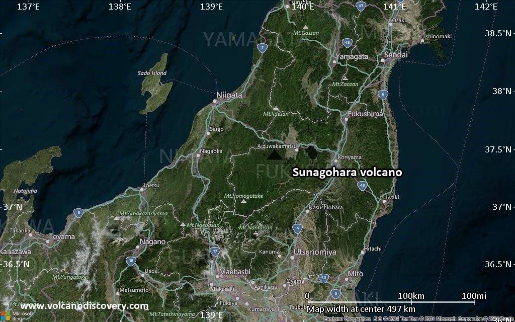 Satellite/aerial-type map of Sunagohara volcano (local scale large)