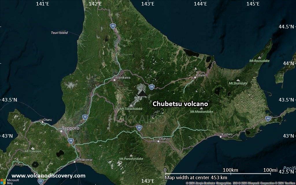 Satellite/aerial-type map of Chubetsu volcano (local scale large)
