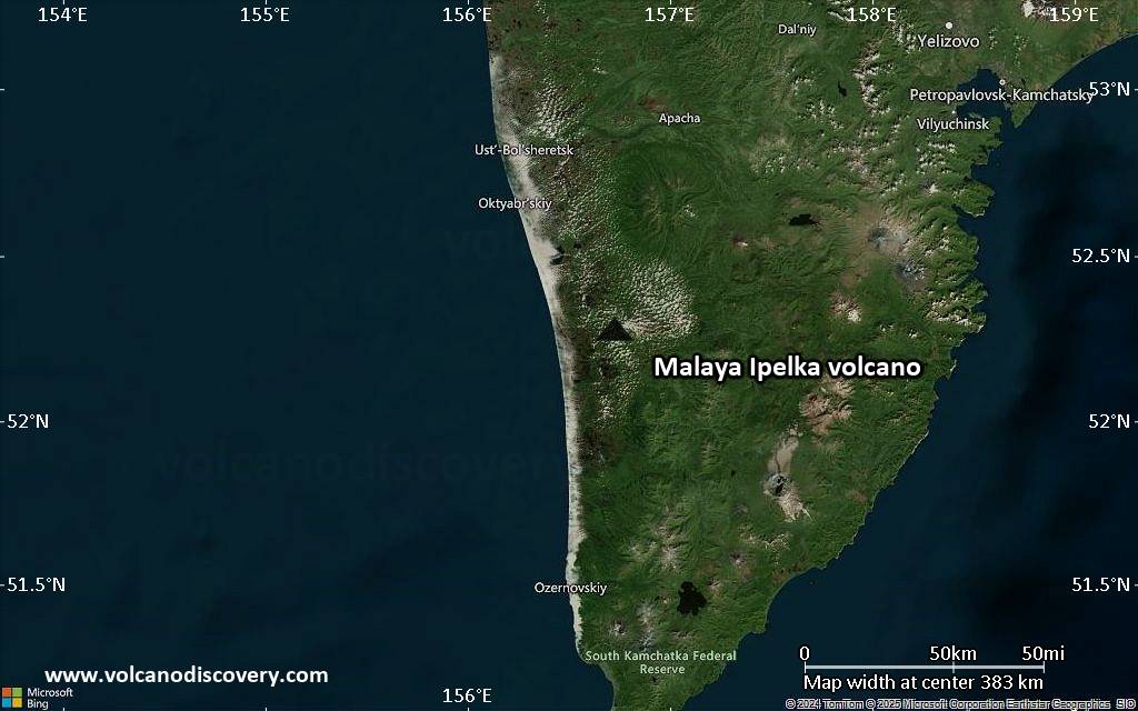 Satellite/aerial-type map of Malaya Ipelka volcano (local scale large)