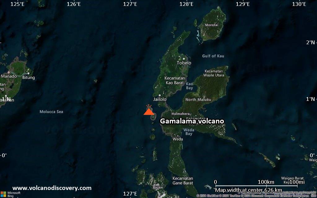 Satellite/aerial-type map of Gamalama volcano (local scale large)