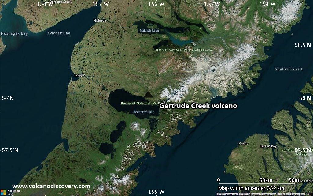 Satellite/aerial-type map of Gertrude Creek volcano (local scale large)