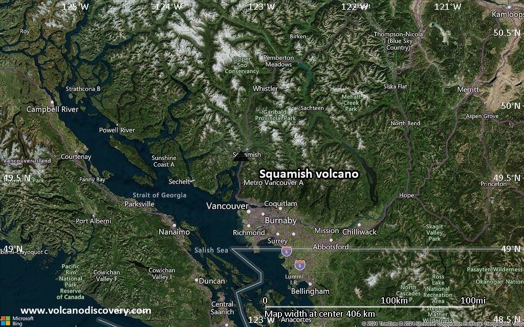 Satellite/aerial-type map of Squamish volcano (local scale large)