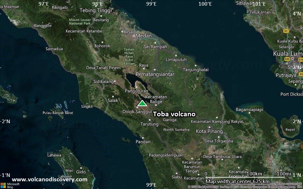 Satellite/aerial-type map of Toba volcano (local scale large)