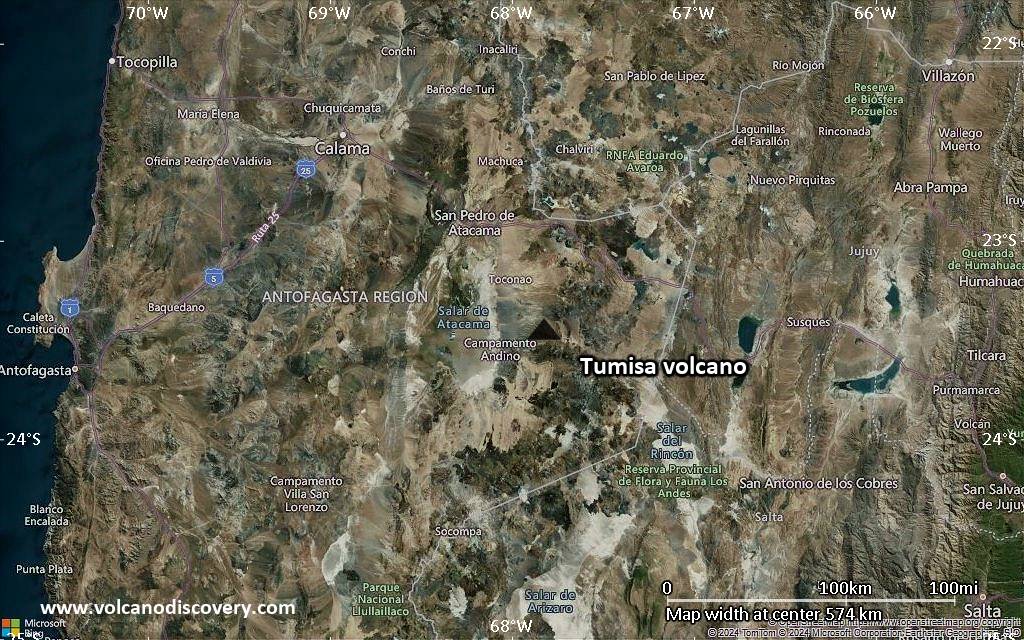 Satellite/aerial-type map of Tumisa volcano (local scale large)