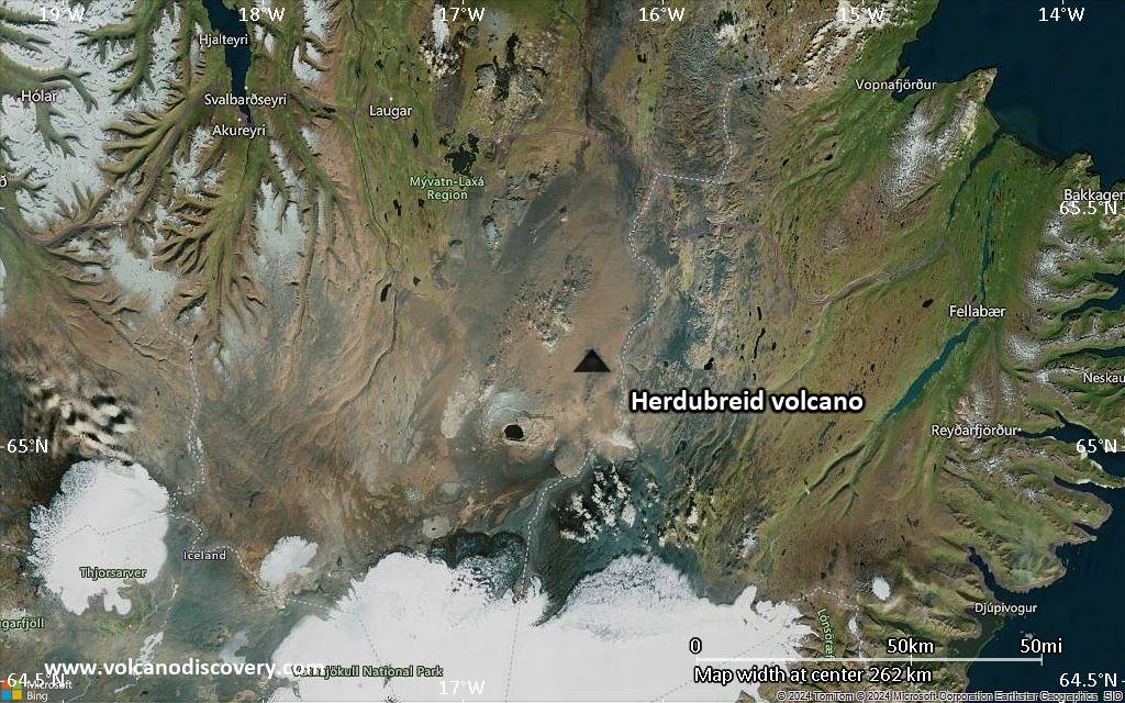 Satellite/aerial-type map of Herdubreid volcano (local scale large)