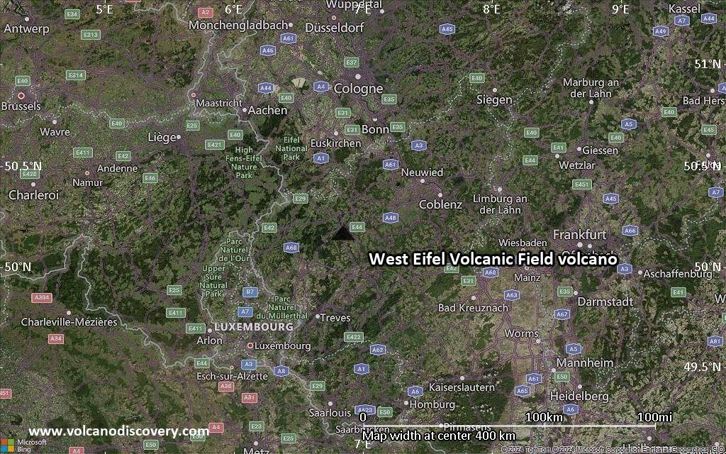 Satellite/aerial-type map of West Eifel Volcanic Field volcano (local scale large)
