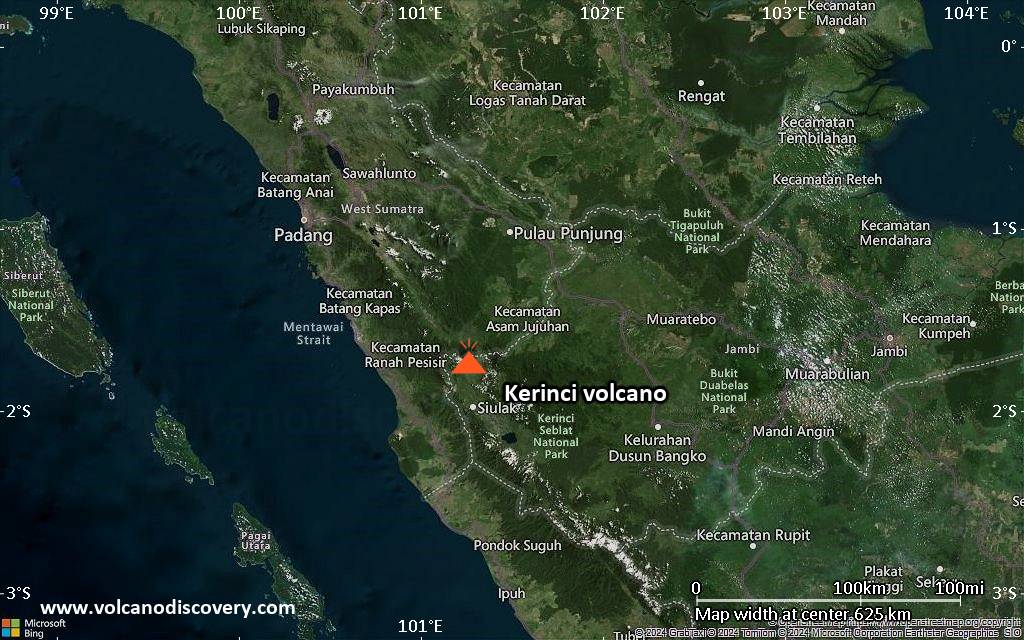 Satellite/aerial-type map of Kerinci volcano (local scale large)
