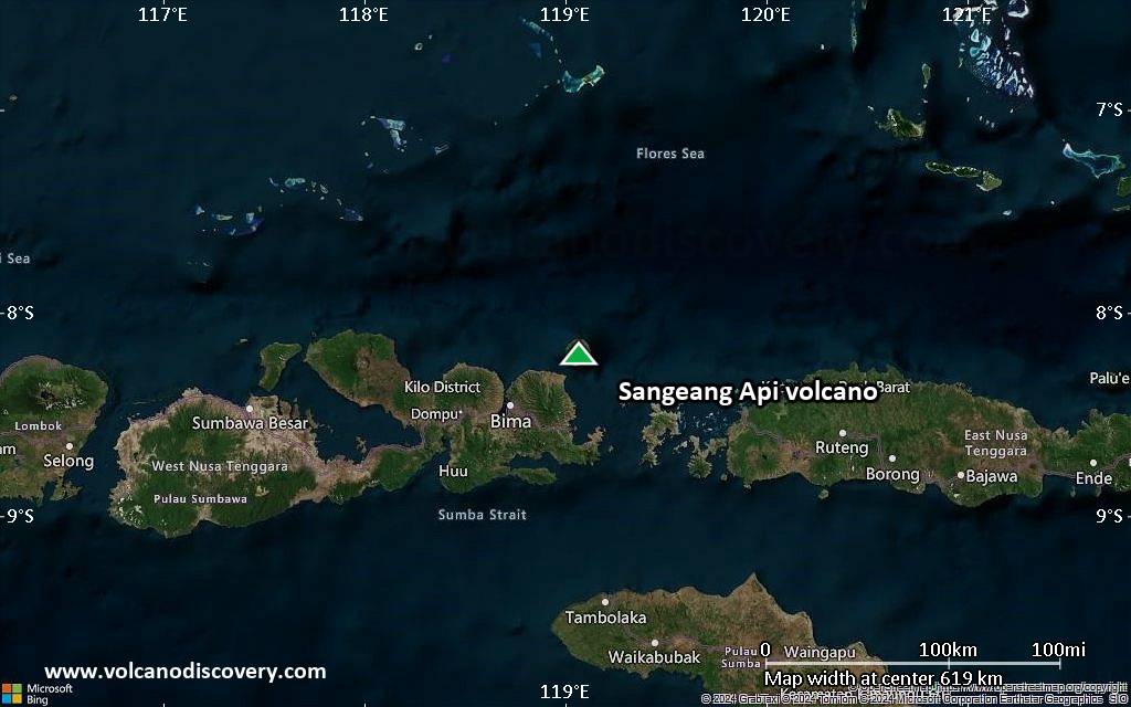 Satellite/aerial-type map of Sangeang Api volcano (local scale large)