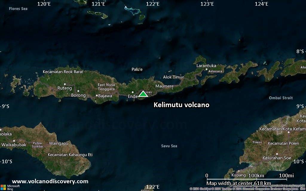 Satellite/aerial-type map of Kelimutu volcano (local scale large)