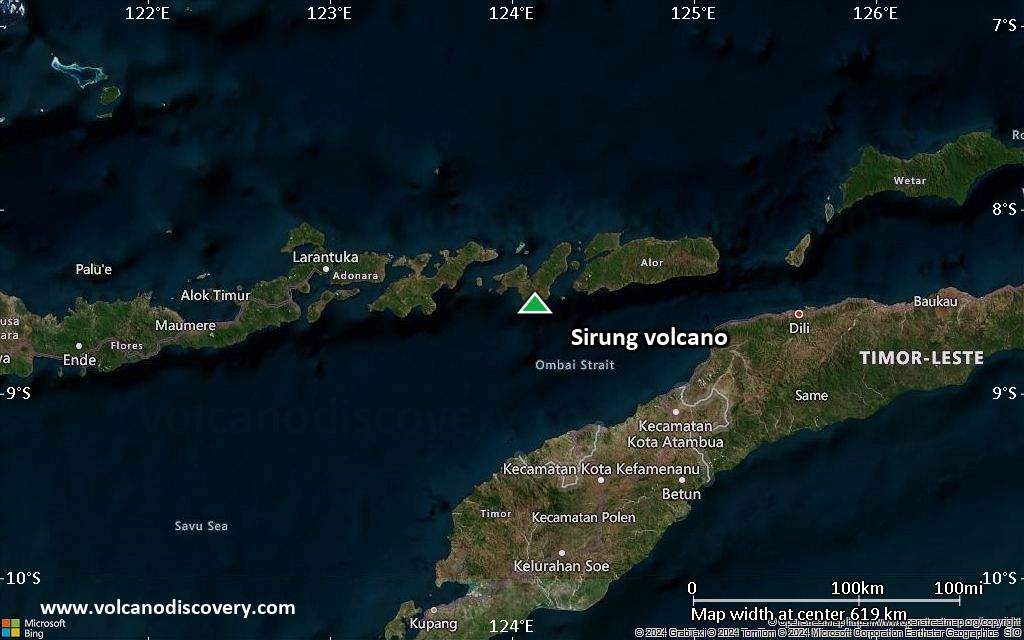 Satellite/aerial-type map of Sirung volcano (local scale large)
