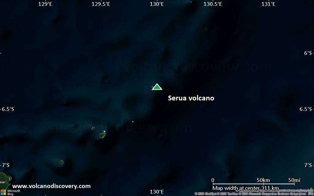 Satellite/aerial-type map of Serua volcano (local scale medium)