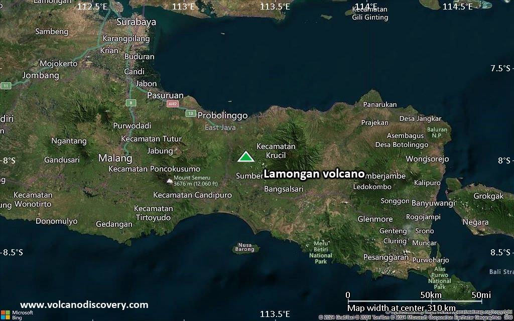 Satellite/aerial-type map of Lamongan volcano (local scale medium)