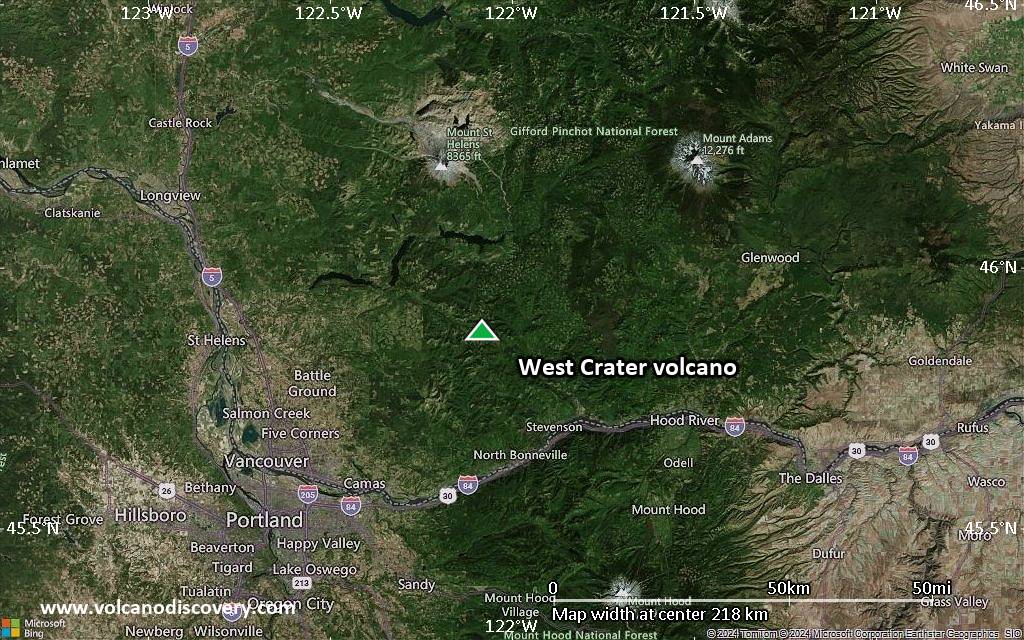 Satellite/aerial-type map of West Crater volcano (local scale medium)