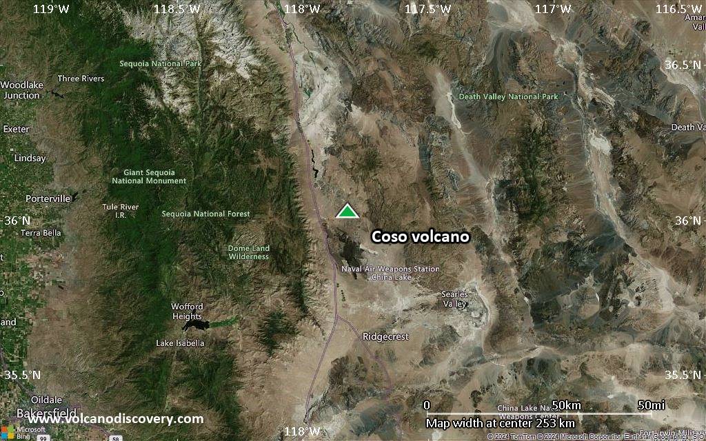 Satellite/aerial-type map of Coso volcano (local scale medium)