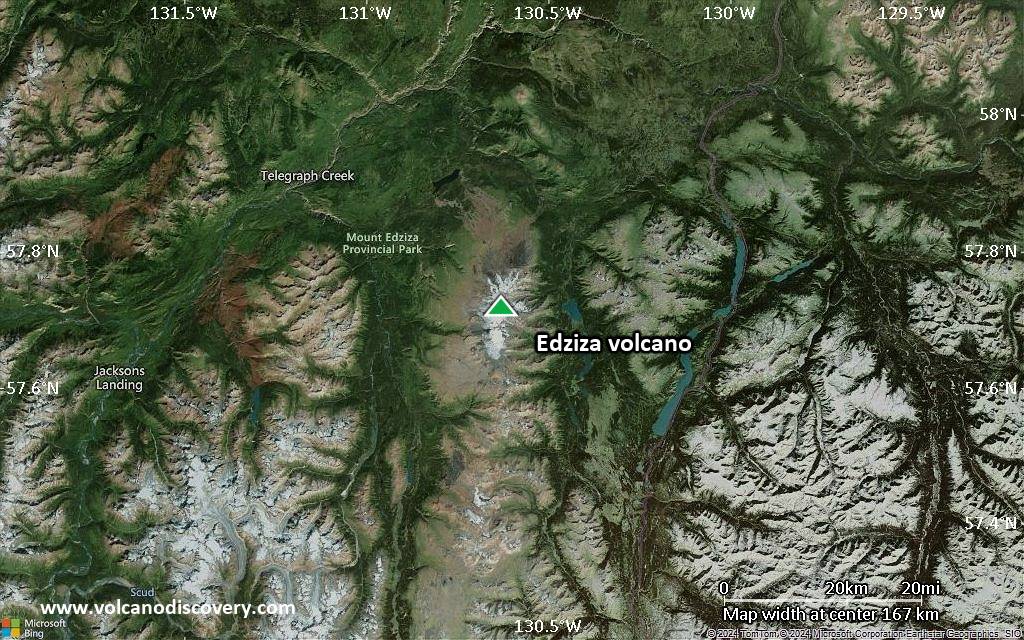 Satellite/aerial-type map of Edziza volcano (local scale medium)