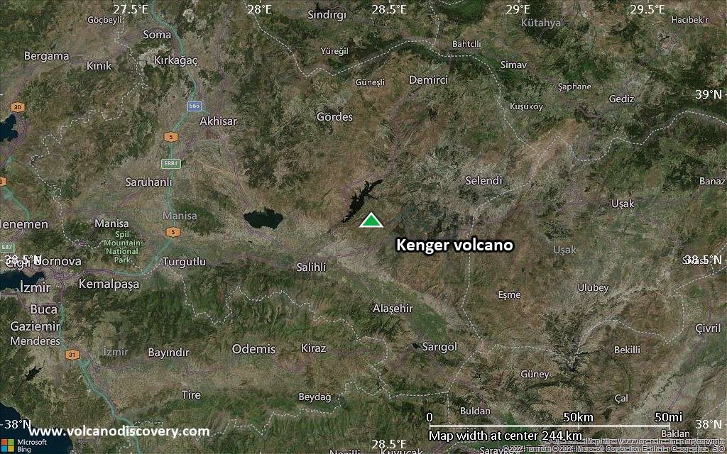 Satellite/aerial-type map of Kenger volcano (local scale medium)