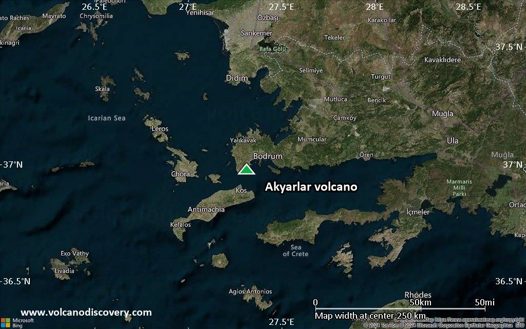 Satellite/aerial-type map of Akyarlar volcano (local scale medium)