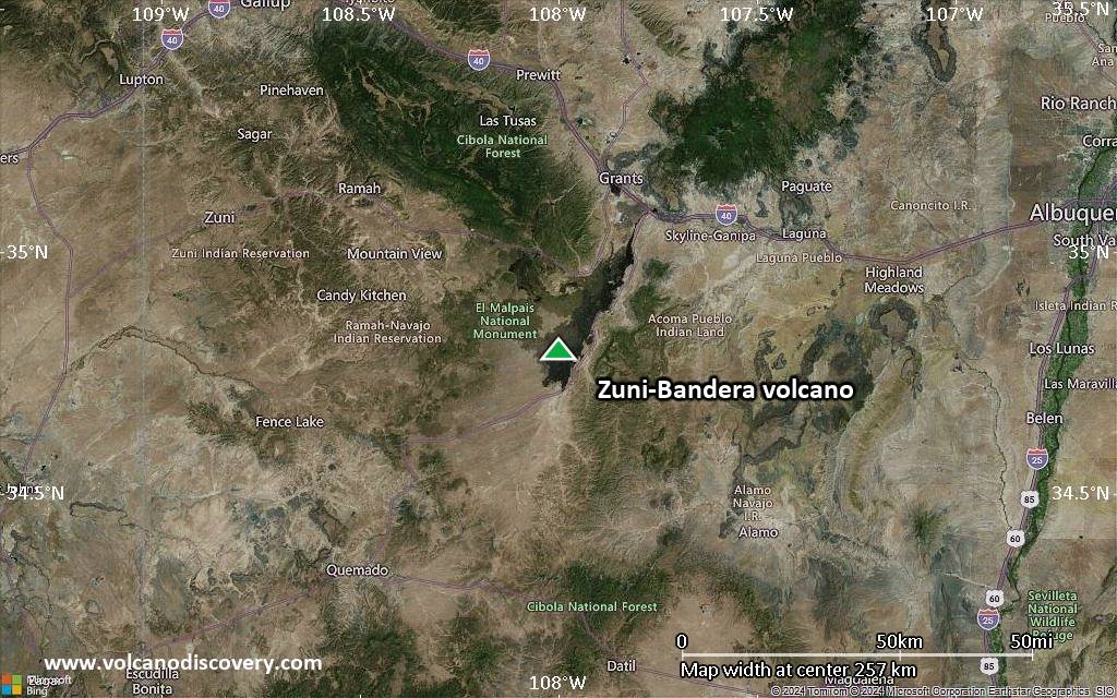 Satellite/aerial-type map of Zuni-Bandera volcano (local scale medium)