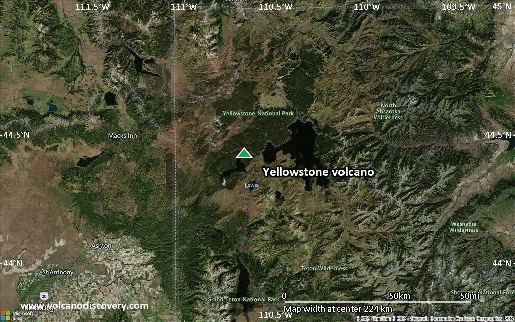 Satellite/aerial-type map of Yellowstone volcano (local scale medium)