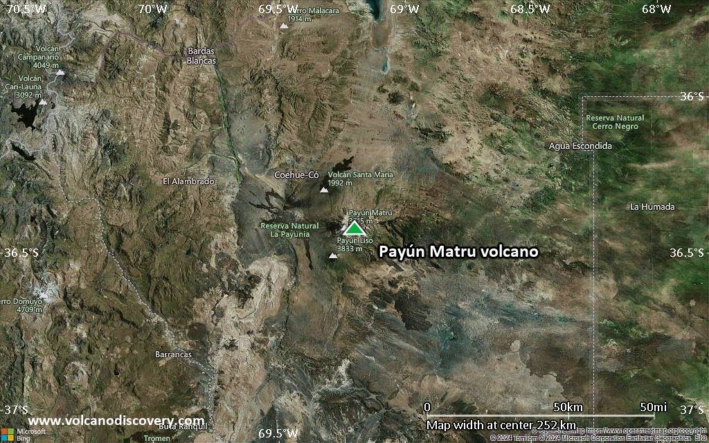 Satellite/aerial-type map of Payún Matru volcano (local scale medium)