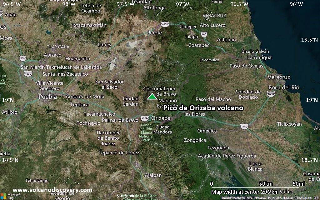Satellite/aerial-type map of Pico de Orizaba volcano (local scale medium)