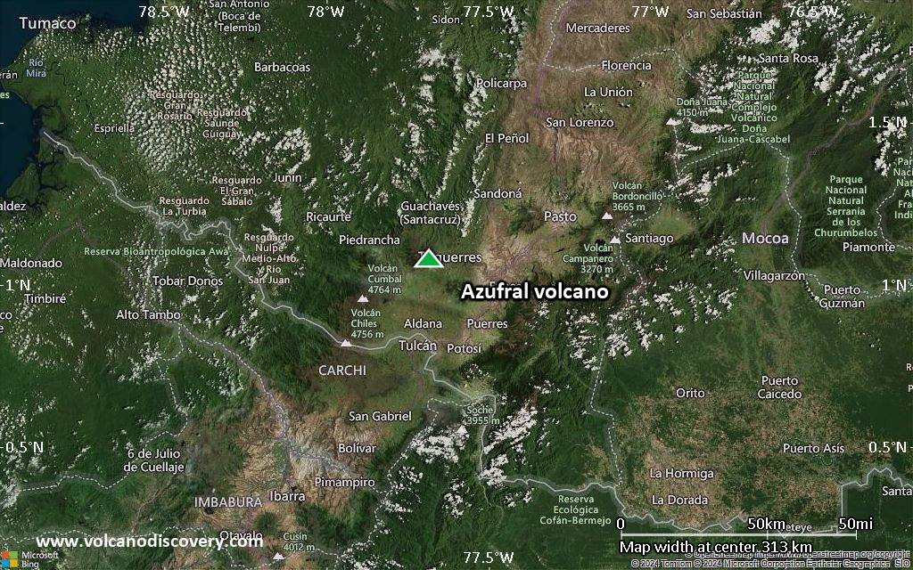 Satellite/aerial-type map of Azufral volcano (local scale medium)
