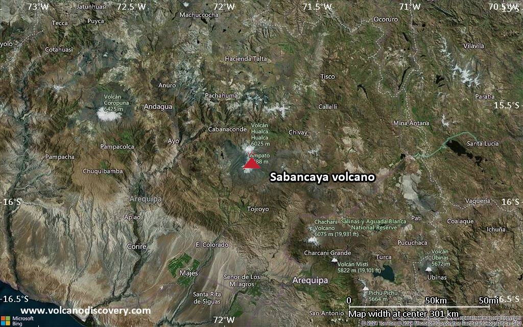 Satellite/aerial-type map of Sabancaya volcano (local scale medium)
