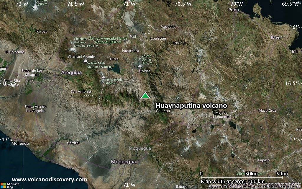 Satellite/aerial-type map of Huaynaputina volcano (local scale medium)