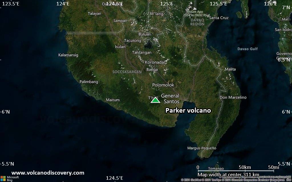 Satellite/aerial-type map of Parker volcano (local scale medium)