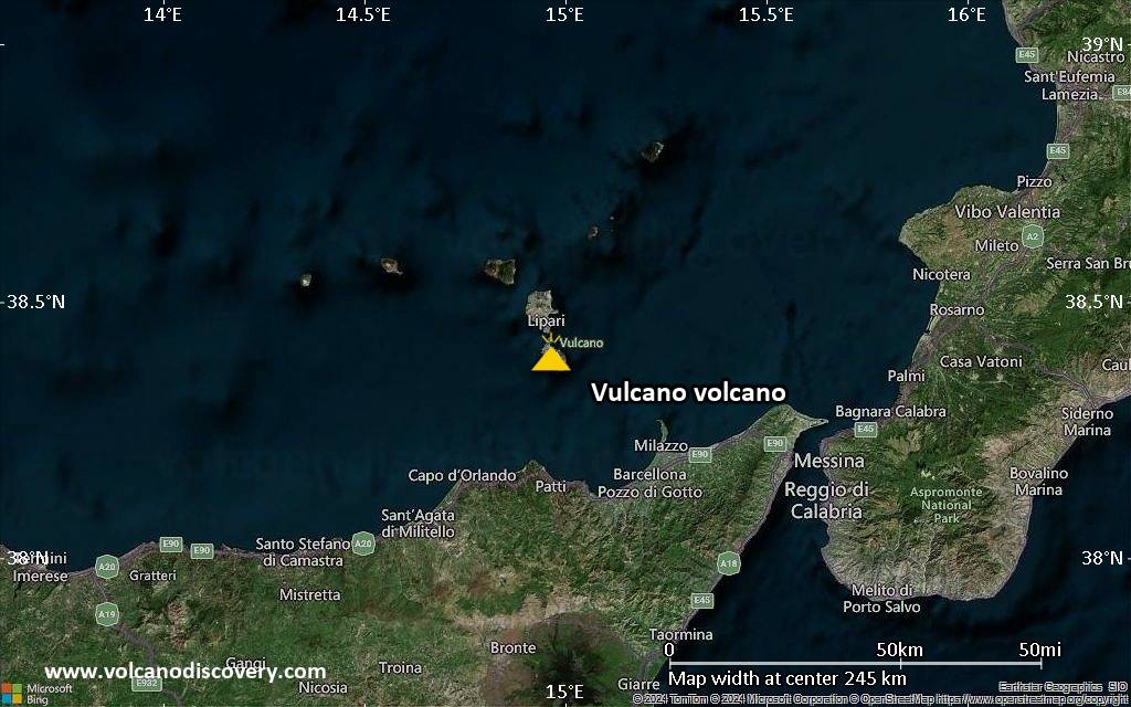 Satellite/aerial-type map of Vulcano volcano (local scale medium)