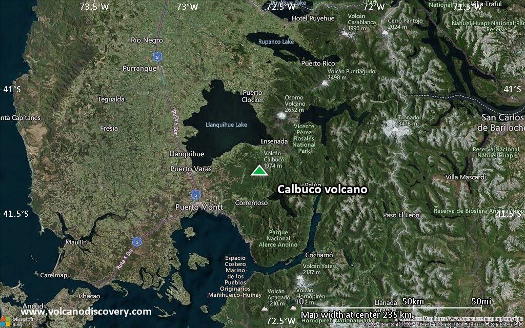 Satellite/aerial-type map of Calbuco volcano (local scale medium)