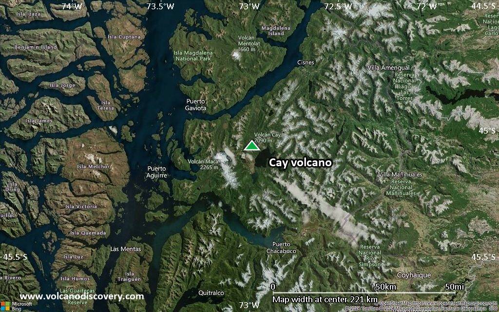 Satellite/aerial-type map of Cay volcano (local scale medium)