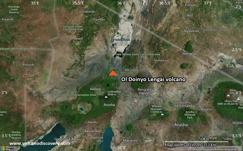 Satellite/aerial-type map of Ol Doinyo Lengai volcano (local scale medium)