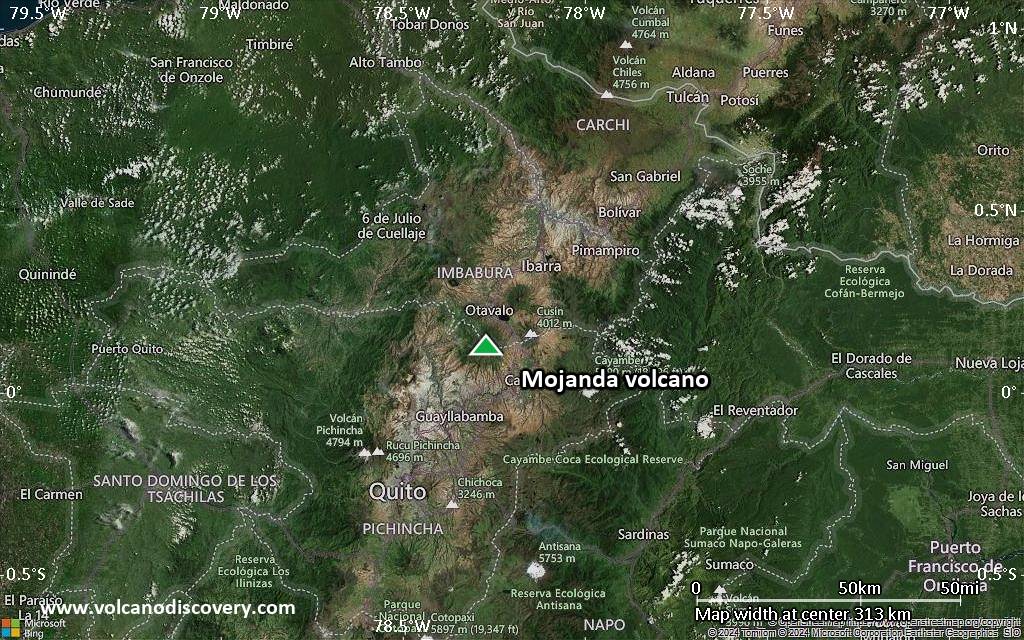 Satellite/aerial-type map of Mojanda volcano (local scale medium)