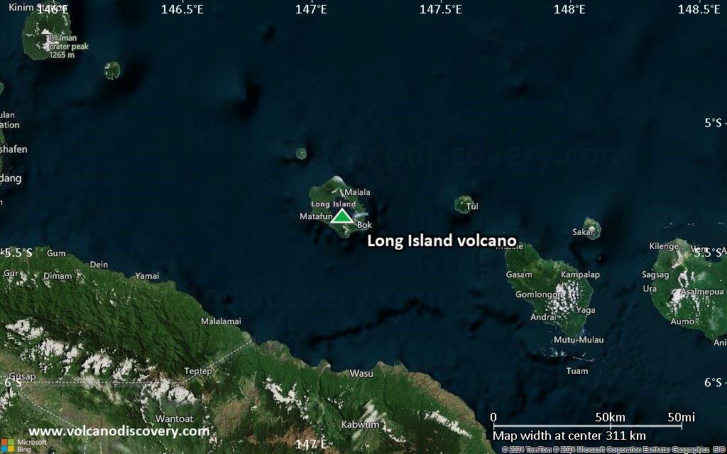 Satellite/aerial-type map of Long Island volcano (local scale medium)