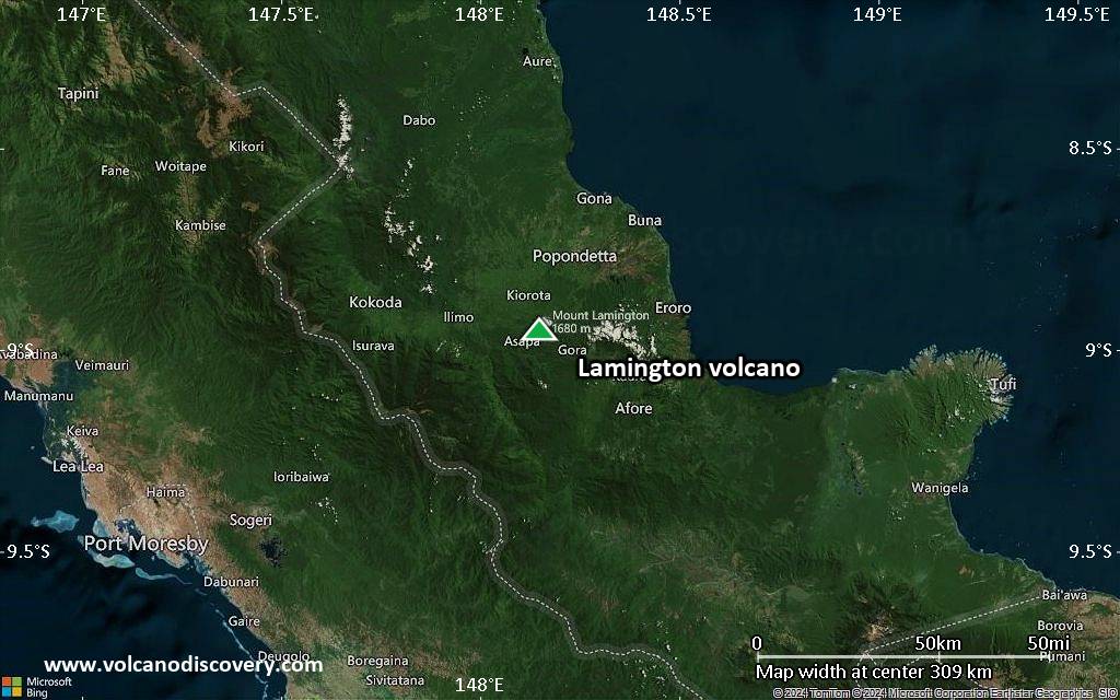 Satellite/aerial-type map of Lamington volcano (local scale medium)