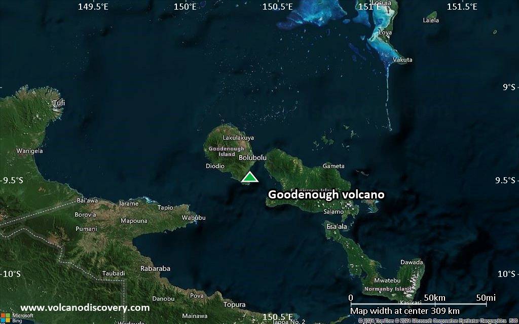 Satellite/aerial-type map of Goodenough volcano (local scale medium)