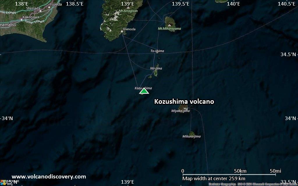 Satellite/aerial-type map of Kozushima volcano (local scale medium)