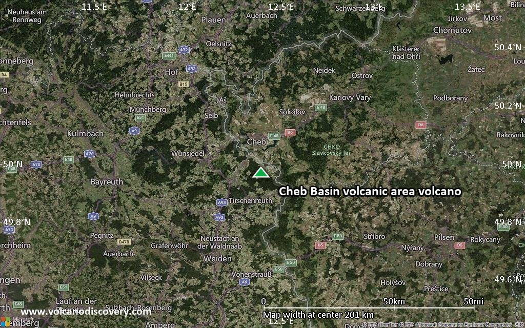 Satellite/aerial-type map of Cheb Basin volcanic area volcano (local scale medium)