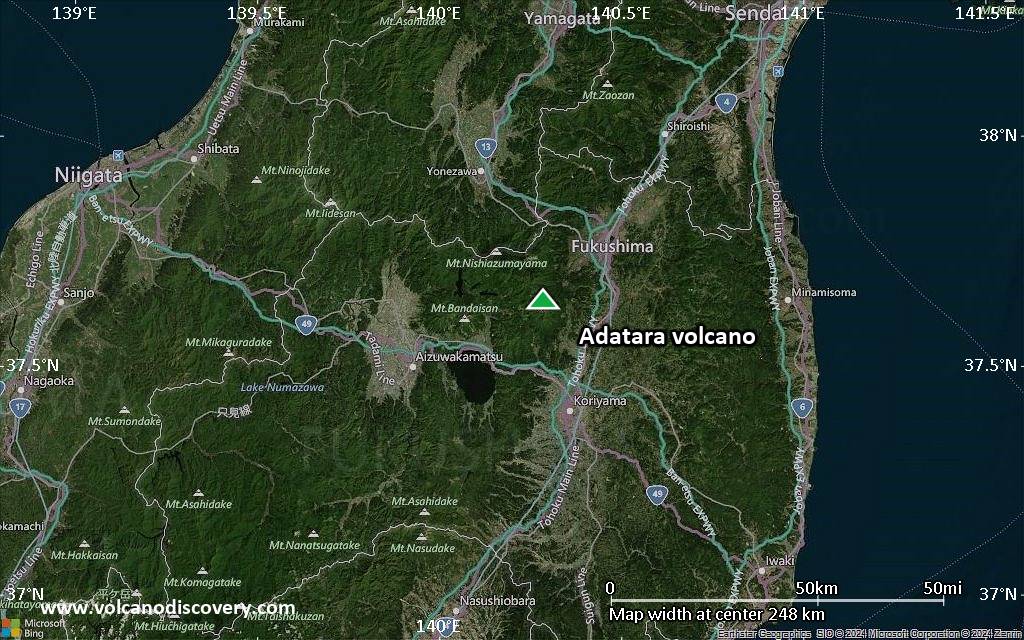 Satellite/aerial-type map of Adatara volcano (local scale medium)