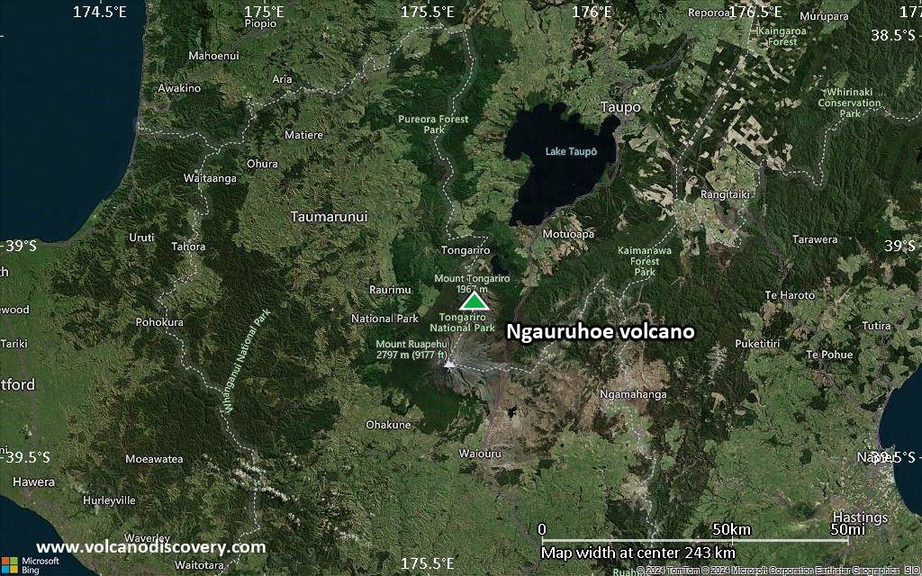 Satellite/aerial-type map of Ngauruhoe volcano (local scale medium)