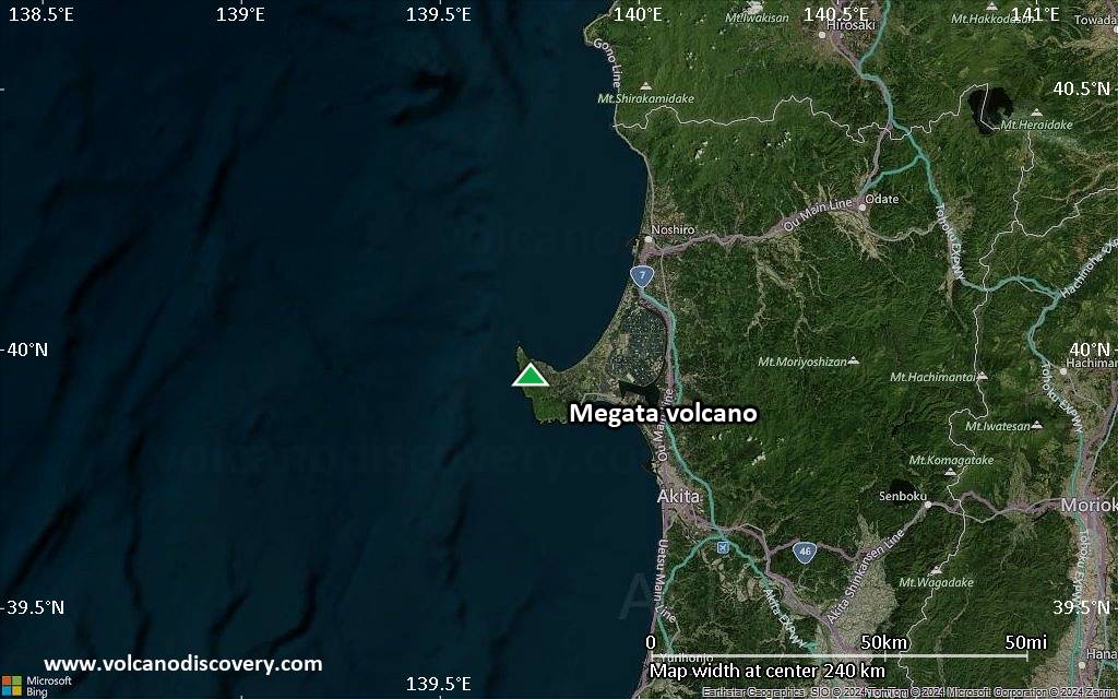 Satellite/aerial-type map of Megata volcano (local scale medium)